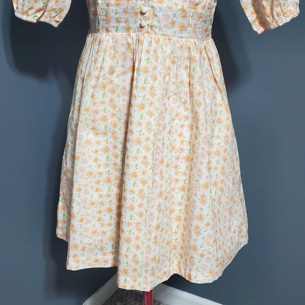 Porter St Peach Floral Mini Dress with Scalloped Neckline Cotton Women's Size M - Picture 3 of 8
